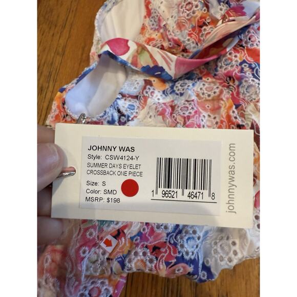 Johnny Was One Piece Swimsuit Summer Days Eyelet Crossback New Size Small Floral - Picture 6 of 6